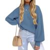 ZESICA Women’s Casual Turtleneck Long Lantern Sleeve Fall 2026 Oversized Ribbed Knit Pullover Sweater Jumper Top(Greyblue)