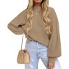 ZESICA Women’s Casual Turtleneck Long Lantern Sleeve Fall 2026 Oversized Ribbed Knit Pullover Sweater Jumper Top(Lightkhaki)