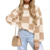 ZESICA Women’s Casual Turtleneck Long Lantern Sleeve Fall 2026 Oversized Ribbed Knit Pullover Sweater Jumper Top(Lightkhakiplaid)