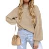ZESICA Women’s Casual Turtleneck Long Lantern Sleeve Fall 2026 Oversized Ribbed Knit Pullover Sweater Jumper Top(Oatmeal)