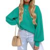ZESICA Women’s Casual Turtleneck Long Lantern Sleeve Fall 2026 Oversized Ribbed Knit Pullover Sweater Jumper Top(Peacock)