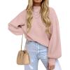 ZESICA Women’s Casual Turtleneck Long Lantern Sleeve Fall 2026 Oversized Ribbed Knit Pullover Sweater Jumper Top(Pink)