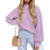 ZESICA Women’s Casual Turtleneck Long Lantern Sleeve Fall 2026 Oversized Ribbed Knit Pullover Sweater Jumper Top(Purple)