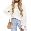 ZESICA Women’s Casual Turtleneck Long Lantern Sleeve Fall 2026 Oversized Ribbed Knit Pullover Sweater Jumper Top(White)