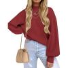 ZESICA Women’s Casual Turtleneck Long Lantern Sleeve Fall 2026 Oversized Ribbed Knit Pullover Sweater Jumper Top(Wine)