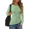 ZESICA Womens Floral Long Sleeve Shirts 2026 Spring Boat Neck Mesh Ruched Tops Fitted Asymmetrical Going Out Blouses(Sage)