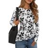ZESICA Womens Floral Long Sleeve Shirts 2026 Spring Boat Neck Mesh Ruched Tops Fitted Asymmetrical Going Out Blouses(White)