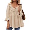 ZESICA Womens Scoop Neck 3/4 Length Sleeve Tops 2026 Casual Tie Front Ruffle Tiered Loose Tunic Shirts Blouses Fall Outfits(Apricot)