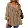 ZESICA Womens Scoop Neck 3/4 Length Sleeve Tops 2026 Casual Tie Front Ruffle Tiered Loose Tunic Shirts Blouses Fall Outfits(Khaki)