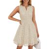 ZESICA Women’s Summer Sleeveless Mini Dress V Neck Hollow Out Eyelet Flowy A Line Beach Vacation Party Short Dresses(Apricot)