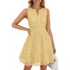ZESICA Women’s Summer Sleeveless Mini Dress V Neck Hollow Out Eyelet Flowy A Line Beach Vacation Party Short Dresses(Lightyellow)