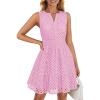 ZESICA Women’s Summer Sleeveless Mini Dress V Neck Hollow Out Eyelet Flowy A Line Beach Vacation Party Short Dresses(Pink)