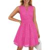 ZESICA Women’s Summer Sleeveless Mini Dress V Neck Hollow Out Eyelet Flowy A Line Beach Vacation Party Short Dresses(Rose)