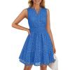 ZESICA Women’s Summer Sleeveless Mini Dress V Neck Hollow Out Eyelet Flowy A Line Beach Vacation Party Short Dresses(Royal Blue)