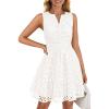 ZESICA Women’s Summer Sleeveless Mini Dress V Neck Hollow Out Eyelet Flowy A Line Beach Vacation Party Short Dresses(White)