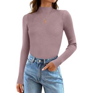 ZESICA Women’s 2025 Fall Long Sleeve Turtleneck T Shirt Ribbed Knit Sweater Slim Fit Basic Casual Tee Tops(Taro)
