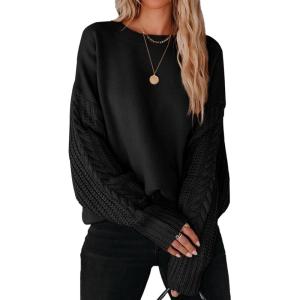 ZESICA Women’s 2026 Spring Long Sleeve Crew Neck Solid Color Cable Knit Chunky Casual Oversized Pullover Sweater Tops(Black)