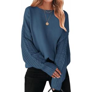 ZESICA Women’s 2026 Spring Long Sleeve Crew Neck Solid Color Cable Knit Chunky Casual Oversized Pullover Sweater Tops(Dustyblue)