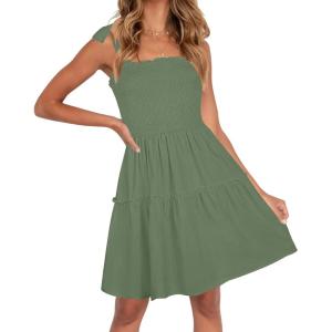 ZESICA Women’s 2026 Summer Spaghetti Strap Sleeveless Square Neck Ruffle A Line Swing Mini Dress(Armygreen)