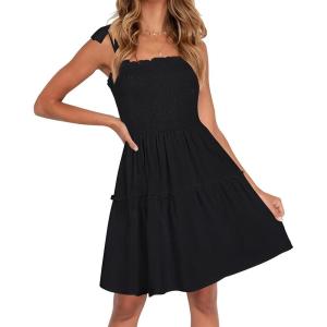 ZESICA Women’s 2026 Summer Spaghetti Strap Sleeveless Square Neck Ruffle A Line Swing Mini Dress(Black)