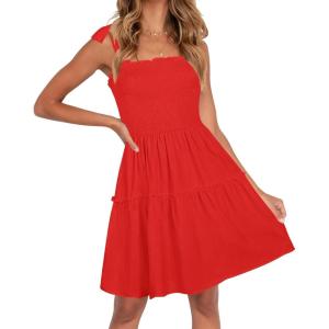ZESICA Women’s 2026 Summer Spaghetti Strap Sleeveless Square Neck Ruffle A Line Swing Mini Dress(Firered)