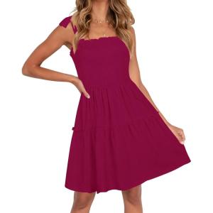 ZESICA Women’s 2026 Summer Spaghetti Strap Sleeveless Square Neck Ruffle A Line Swing Mini Dress(Fuchsia)