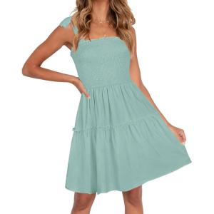 ZESICA Women’s 2026 Summer Spaghetti Strap Sleeveless Square Neck Ruffle A Line Swing Mini Dress(Lightgreen)