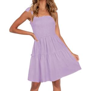 ZESICA Women’s 2026 Summer Spaghetti Strap Sleeveless Square Neck Ruffle A Line Swing Mini Dress(Lightpurple)