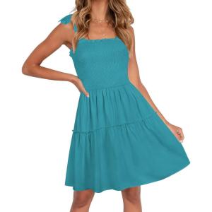ZESICA Women’s 2026 Summer Spaghetti Strap Sleeveless Square Neck Ruffle A Line Swing Mini Dress(Peacock)