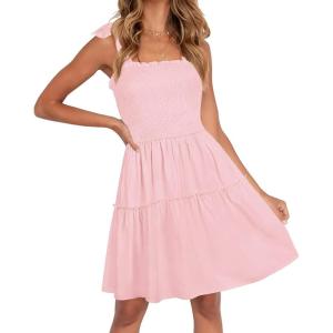 ZESICA Women’s 2026 Summer Spaghetti Strap Sleeveless Square Neck Ruffle A Line Swing Mini Dress(Pink)
