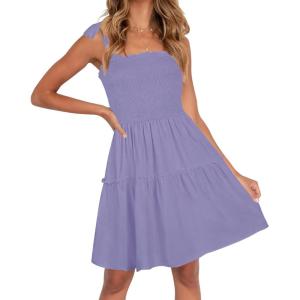ZESICA Women’s 2026 Summer Spaghetti Strap Sleeveless Square Neck Ruffle A Line Swing Mini Dress(Purple)
