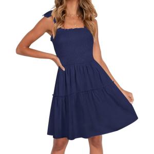 ZESICA Women’s 2026 Summer Spaghetti Strap Sleeveless Square Neck Ruffle A Line Swing Mini Dress(Royalblue)