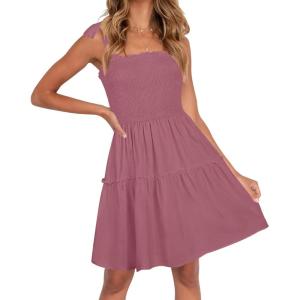 ZESICA Women’s 2026 Summer Spaghetti Strap Sleeveless Square Neck Ruffle A Line Swing Mini Dress(Taro)