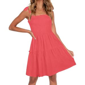 ZESICA Women’s 2026 Summer Spaghetti Strap Sleeveless Square Neck Ruffle A Line Swing Mini Dress(Watermelon)
