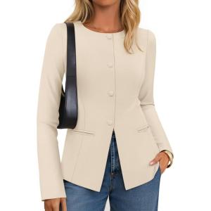 ZESICA Womens Business Casual Blazers Fall Long Sleeve Button Suit Jackets Office Work Outfits Fitted Blazer Clothes 2026(Apricot)