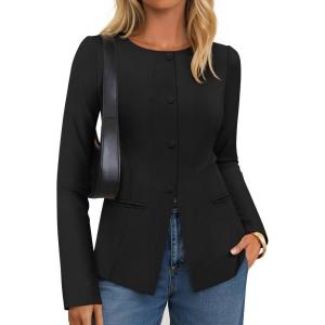 ZESICA Womens Business Casual Blazers Fall Long Sleeve Button Suit Jackets Office Work Outfits Fitted Blazer Clothes 2026(Black)