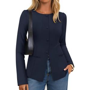 ZESICA Womens Business Casual Blazers Fall Long Sleeve Button Suit Jackets Office Work Outfits Fitted Blazer Clothes 2026(Navy)