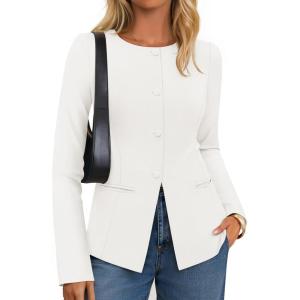 ZESICA Womens Business Casual Blazers Fall Long Sleeve Button Suit Jackets Office Work Outfits Fitted Blazer Clothes 2026(White)