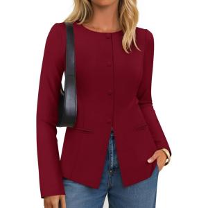 ZESICA Womens Business Casual Blazers Fall Long Sleeve Button Suit Jackets Office Work Outfits Fitted Blazer Clothes 2026(Wine)
