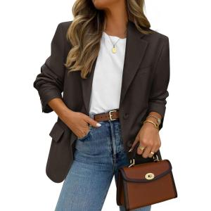 ZESICA Womens Fall Business Casual Blazers 2025 Long Sleeve Open Front Lapel Collar Work Office Suit Jackets Blazer(Coffee)