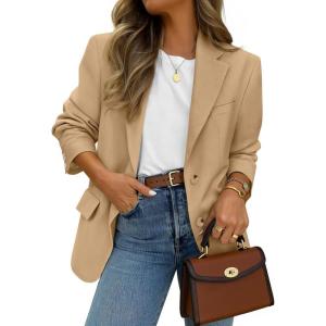 ZESICA Womens Fall Business Casual Blazers 2025 Long Sleeve Open Front Lapel Collar Work Office Suit Jackets Blazer(Khaki)
