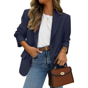 ZESICA Womens Fall Business Casual Blazers 2025 Long Sleeve Open Front Lapel Collar Work Office Suit Jackets Blazer(Navy)