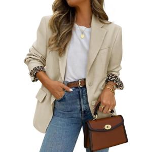ZESICA Women’s Fall Business Casual Blazers 2026 Long Sleeve Lapel Open Front Button Work Blazer Jackets with Pockets(Apricot)