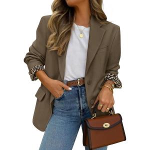 ZESICA Women’s Fall Business Casual Blazers 2026 Long Sleeve Lapel Open Front Button Work Blazer Jackets with Pockets(Brown)