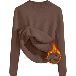 ZESICA Women’s Fleece Sherpa Lined Sweater 2026 Winter Thermal Shirts Long Sleeve Mock Neck Slim Fitted Pullover Tops(Coffee)