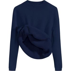 ZESICA Women’s Fleece Sherpa Lined Sweater 2026 Winter Thermal Shirts Long Sleeve Mock Neck Slim Fitted Pullover Tops(Navy)