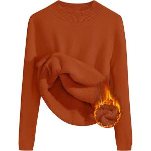 ZESICA Women’s Fleece Sherpa Lined Sweater 2026 Winter Thermal Shirts Long Sleeve Mock Neck Slim Fitted Pullover Tops(Rust)