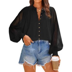 ZESICA Women’s Floral Print Blouse 2026 Long Sleeve Button Down Casual Fall Boho Oversized Tops Shirts(Black)