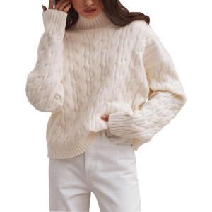 ZESICA Women’s Sweaters 2026 Fall Winter Long Sleeve Mock Neck Solid Color Casual Loose Chunky Pullover Sweater(Cream)