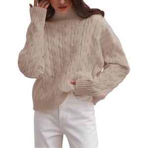 ZESICA Women’s Sweaters 2026 Fall Winter Long Sleeve Mock Neck Solid Color Casual Loose Chunky Pullover Sweater(Khaki)